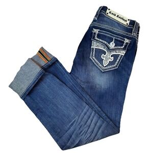 Rock Revival Arlene Skinny Jeans Women's 27 Blue Selvedge Rhinestone Embellished